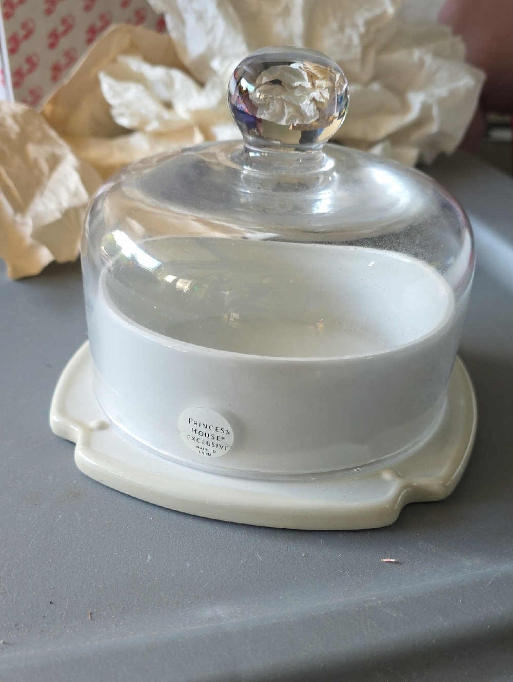 Princess House Pavilion cheese dish dip bowl with crystal cloche dome lid